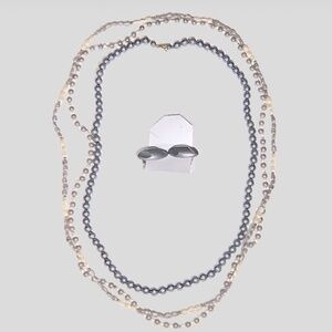 Vintage Pearl Beaded Necklace and Earrings Jewelry Set Gray Ivory